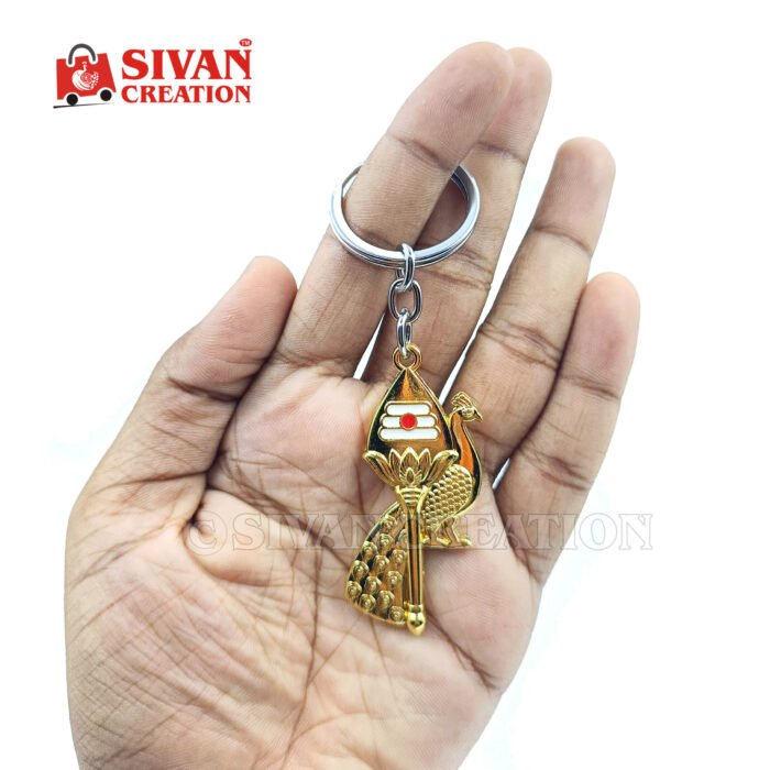 Lord Murugan Om Vel with Peacock Keyring Muruga Vel with Peacock Keychain for men and women Tamil Hindu God Karthikeya Keyring Gold Murugan Vel keyring for car and bike Om Keychain For Gift