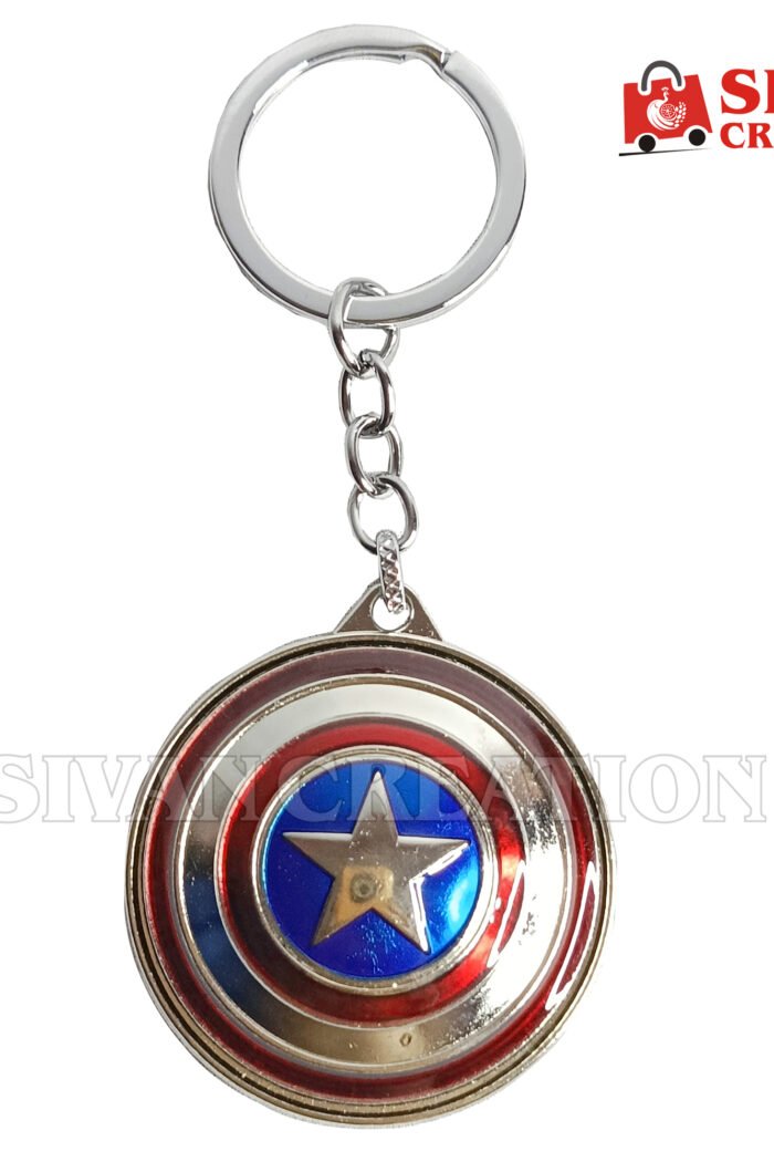 Captain America Rotating Shield Keychain – Marvel Avengers Metal Spinner Keyring, Superhero Collectible Accessory, Gift for Marvel Fans