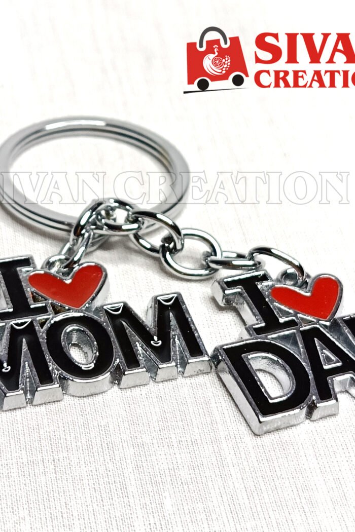 I Love Dad and Mom Keychain | Mom & Dad Metal Keychain Set | Gift for Parents | Family Key Chain for Mom & Dad | Anniversary, Wedding & Birthday Gift for Parents