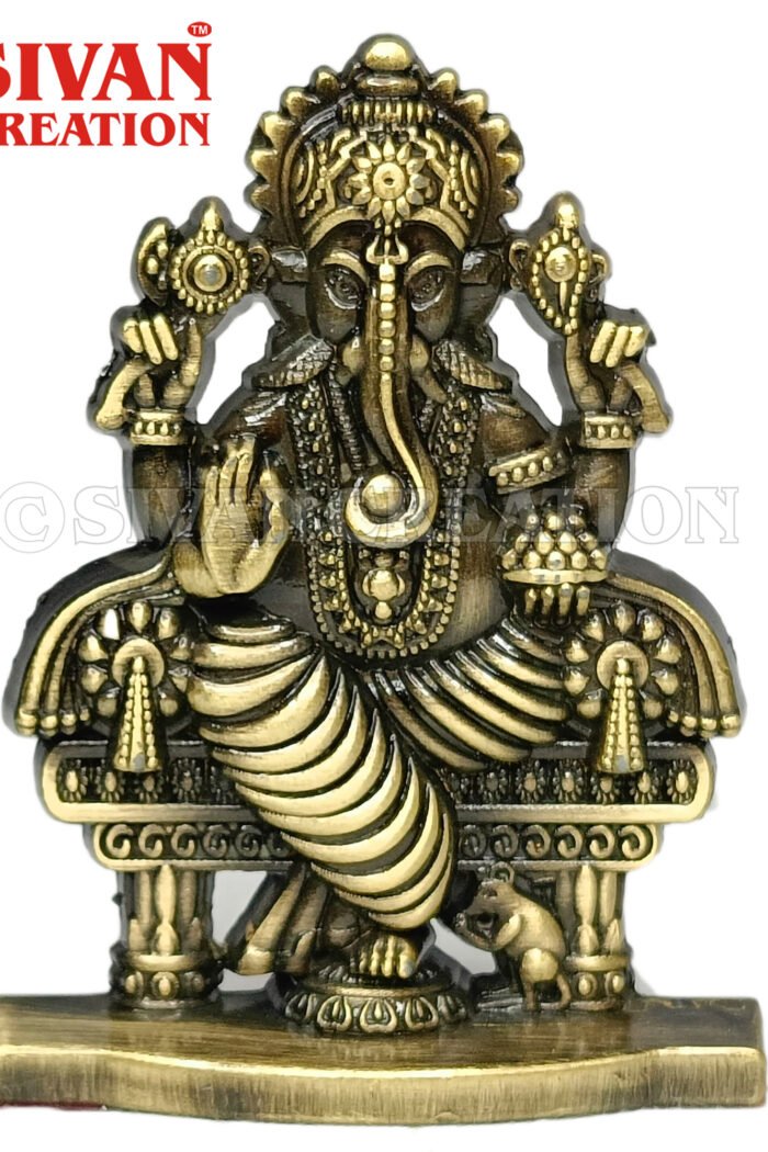 Metal Ganesha Idol for Car Dashboard – Mehendi Color Ganesh Murti – Small Ganpati Idol for Home, Office, Pooja Room & Car Interior Decoration