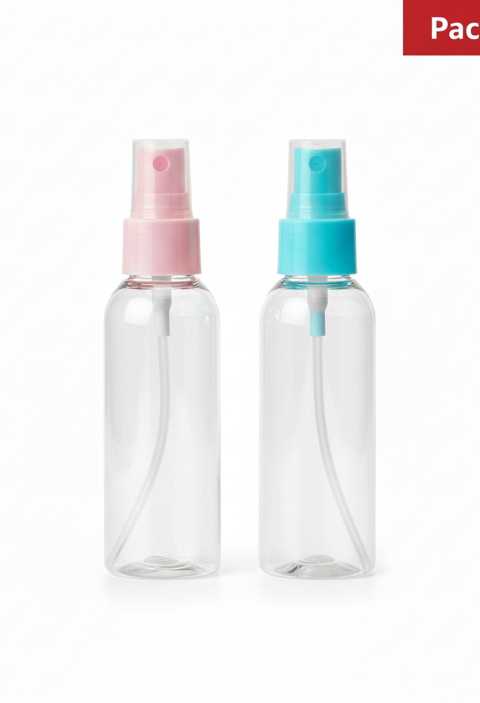 2-Pack Refillable Plastic Spray Bottles | Fine Mist Sprayer for Hair, Cleaning Solutions, Plants & Essential Oils – Clear, Leak-Proof Travel Containers (100ml)
