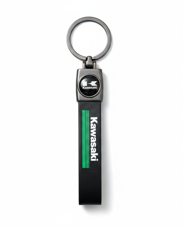 Kawasaki Motorcycles Premium Leather & Metal Keychain | Black Bike Key Ring Rider Accessory