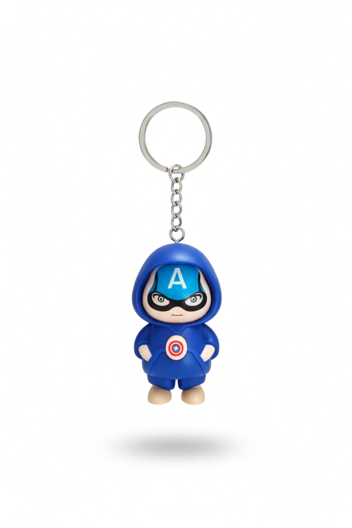 Captain America Expression Changing Face Keychain | 3 Expression Rotating Head Marvel Key Ring