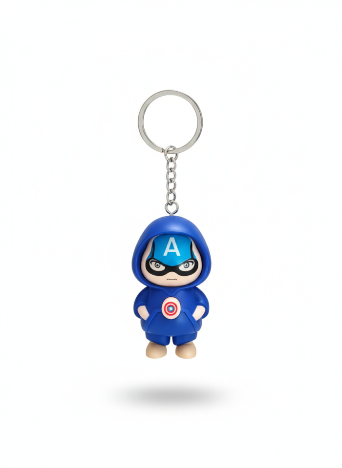 Captain America Expression Changing Face Keychain | 3 Expression Rotating Head Marvel Key Ring