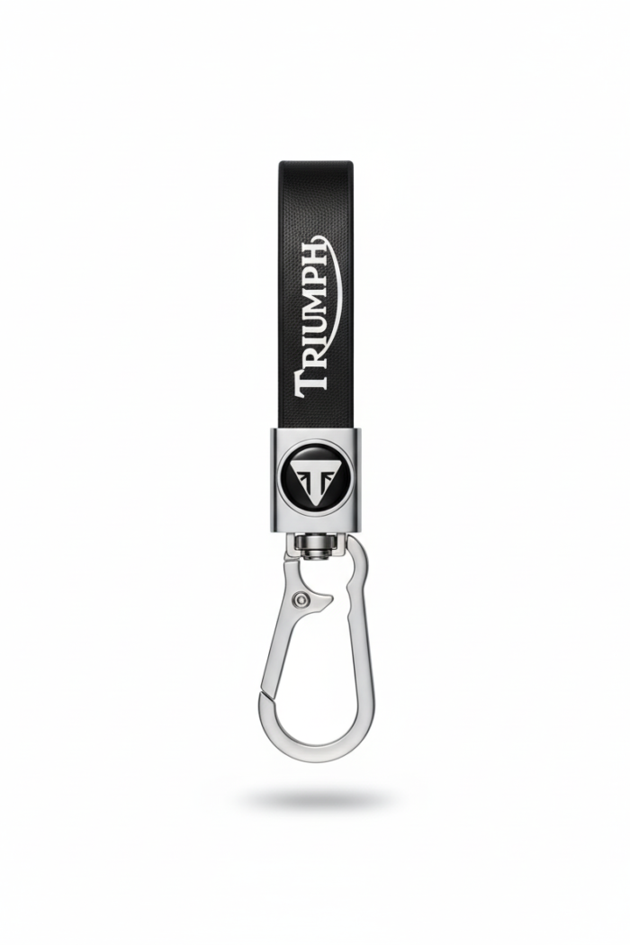 Triumph Motorcycles Premium Leather & Metal Keychain | Black Bike Key Ring Motorcycle Accessory