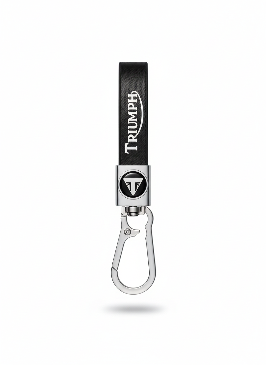 Triumph Motorcycles Premium Leather & Metal Keychain | Black Bike Key Ring Motorcycle Accessory