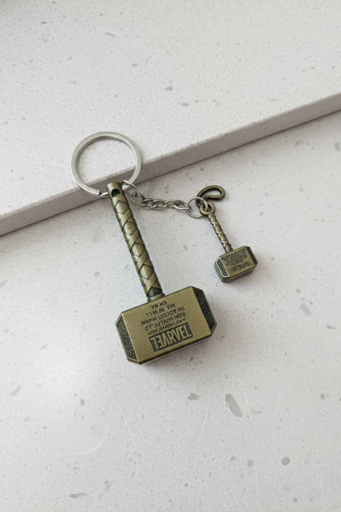 Thor Hammer Keychain – Marvel Avengers Superhero Mjolnir Gold Color Metal Ring Key Chain