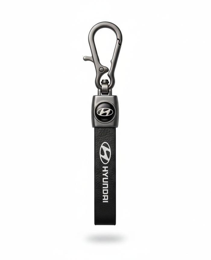 Hyundai Cars Premium Leather & Metal Keychain | Black Car Key Ring Stylish Auto Accessory