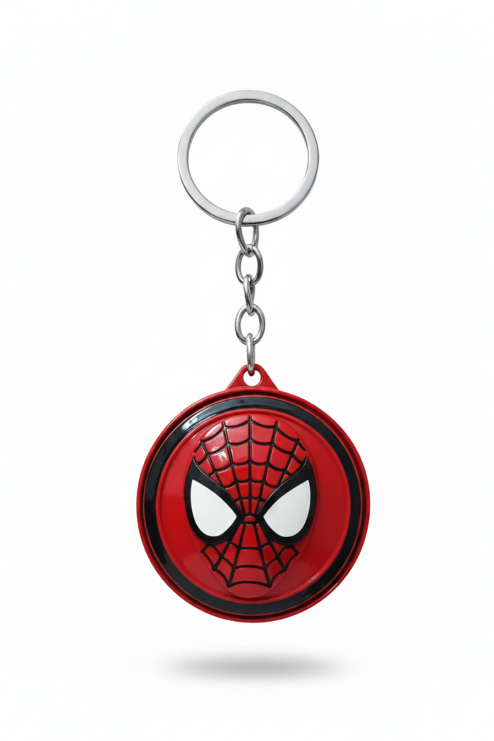 Red Spider-Man Mask Rotating Keychain | Marvel Superhero Metal Spinner Key Ring Collectible