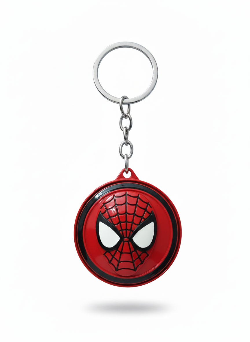 Red Spider-Man Mask Rotating Keychain | Marvel Superhero Metal Spinner Key Ring Collectible
