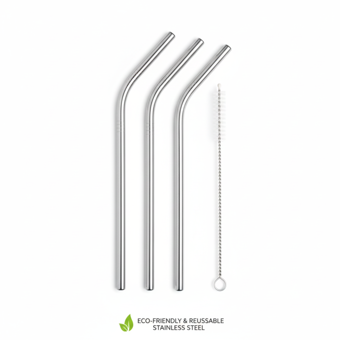 Reusable Stainless Steel Drinking Straws with Cleaning Brush – Bent Metal, Dishwasher Safe