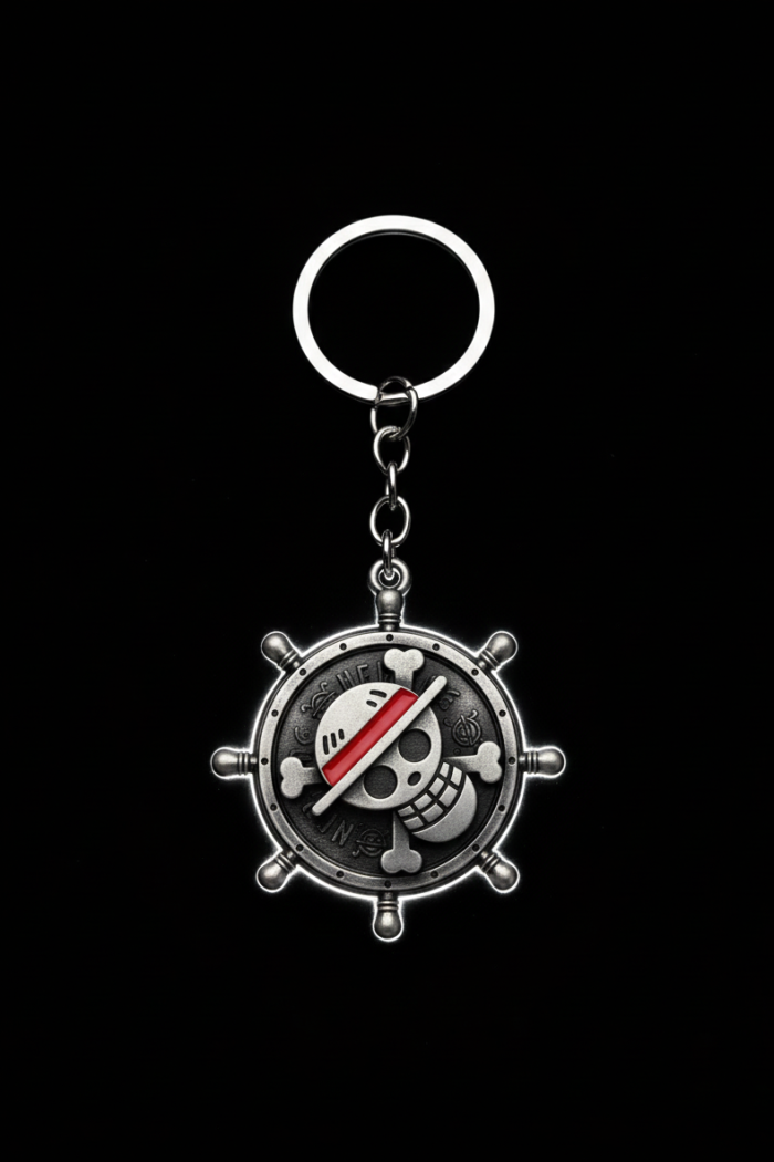 One Piece Skull Logo Metal Silver Keychain – Anime Pirate Emblem Key Ring