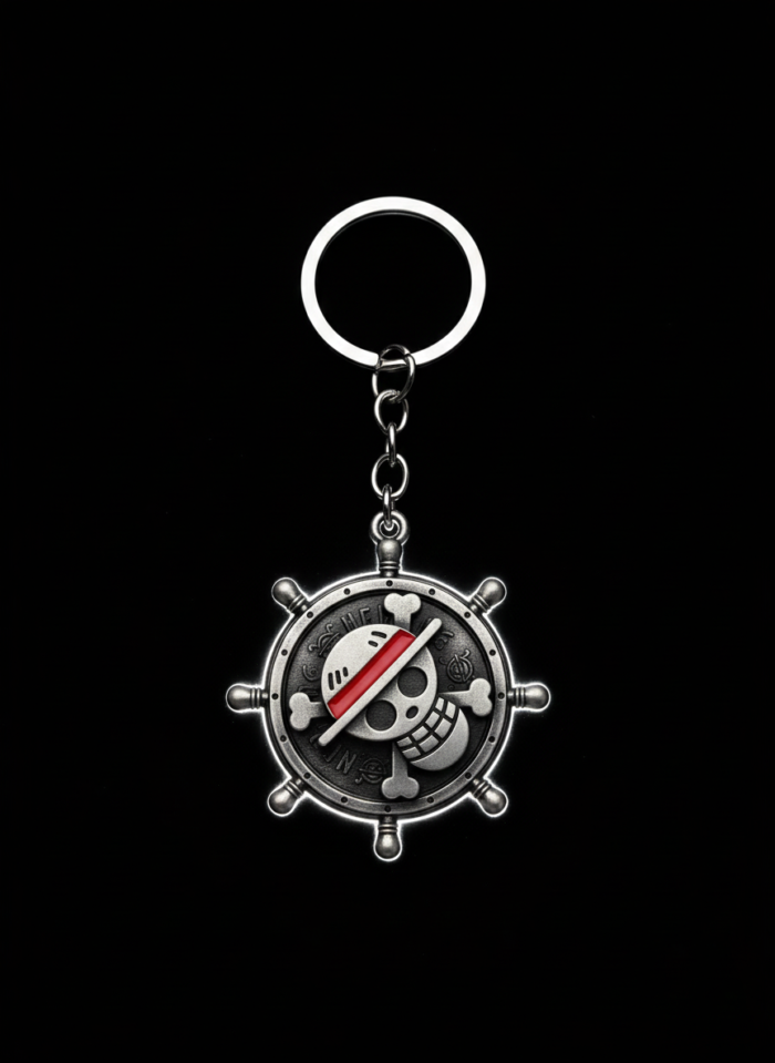 One Piece Skull Logo Metal Silver Keychain – Anime Pirate Emblem Key Ring
