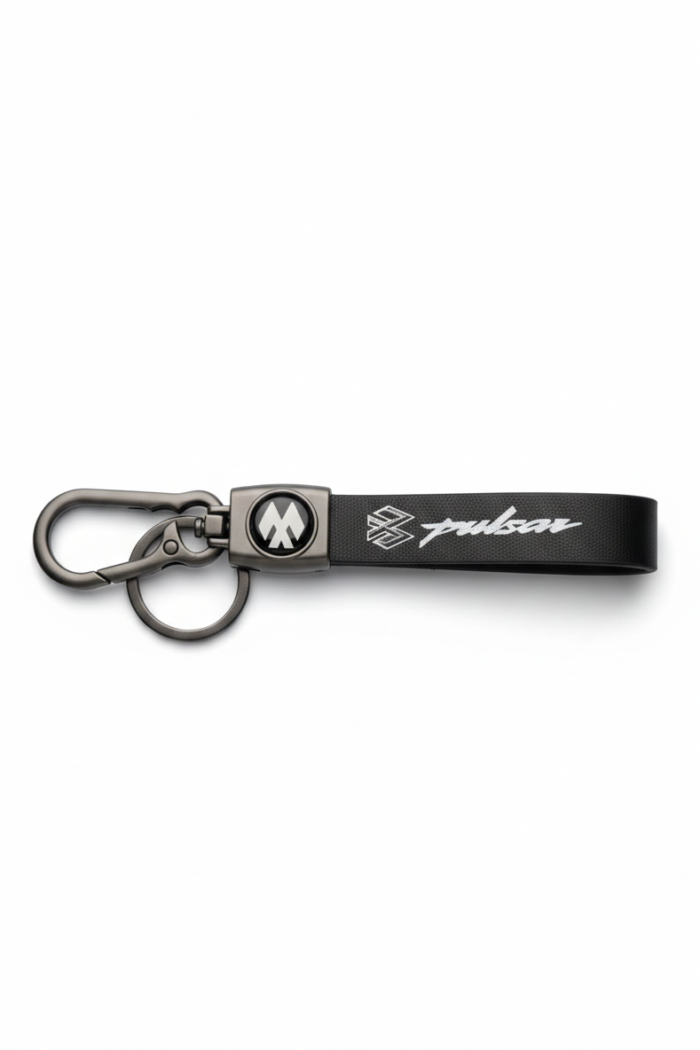 Bajaj Pulsar Premium Leather & Metal Keychain | Black Bike Key Ring Motorcycle Accessory