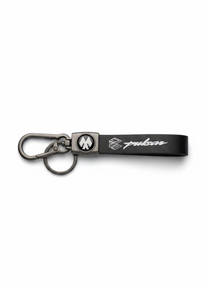 Bajaj Pulsar Premium Leather & Metal Keychain | Black Bike Key Ring Motorcycle Accessory