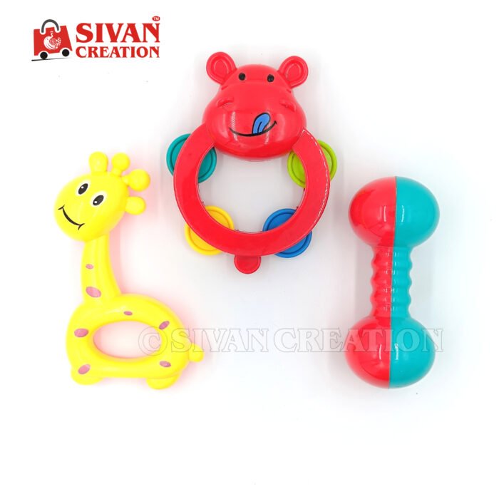 Multi-Colored Baby Rattle Toys for Kids (Set of 3) | Sensory Development Infant Toys | Colorful Teething Rattle for Babies | Hand Grip & Coordination Toy