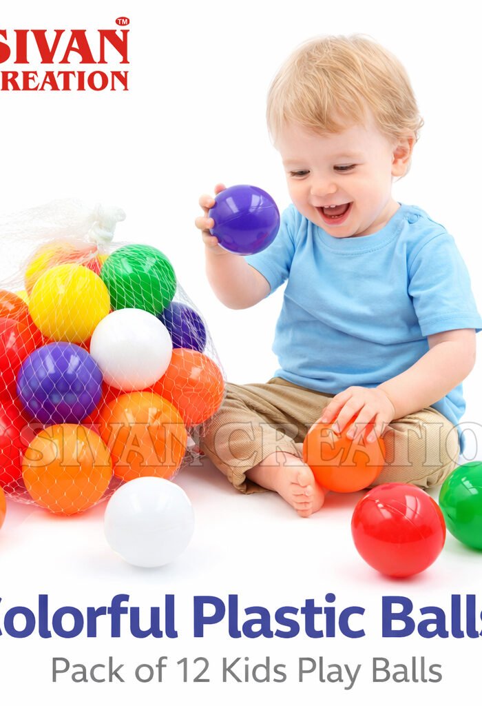 Colorful Plastic Balls for Kids | Baby Play Balls Pack of 12 | Kids Ball Pool Toy | Soft Lightweight Plastic Balls for Toddlers & Children