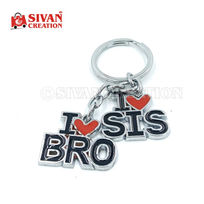 I Love Bro & I Love Sis Metal Keychain | Brother Sister Keychain Combo | Sibling Love Keyring Gift | Raksha Bandhan Gift Keychain