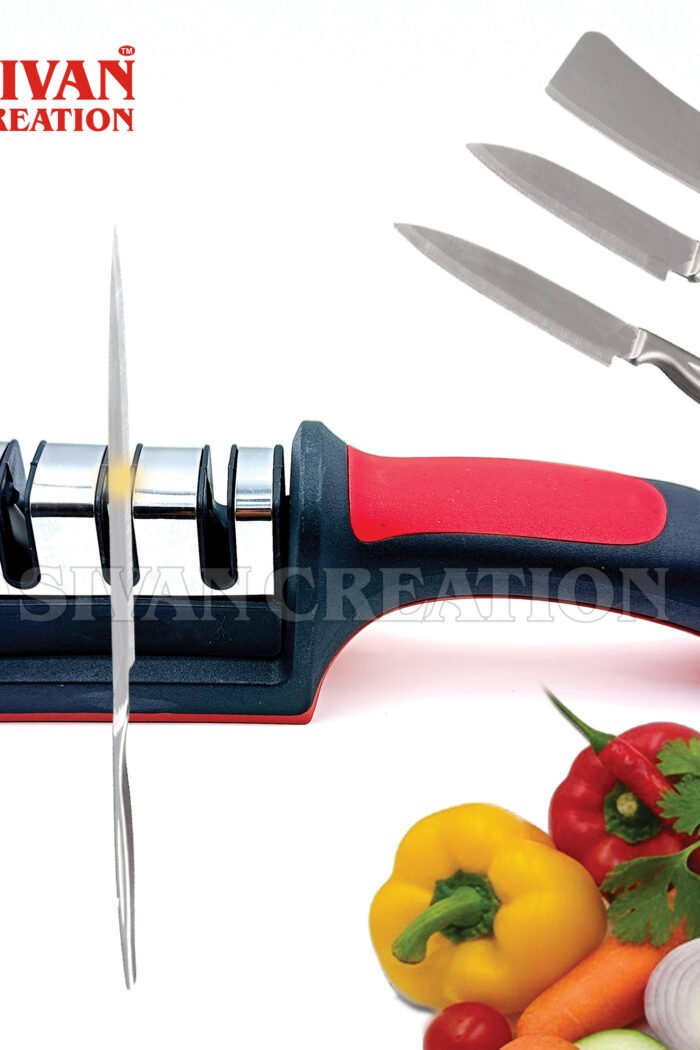 3 Stage Knife Sharpener – Manual Kitchen Knife Sharpening Tool with Ergonomic Handle