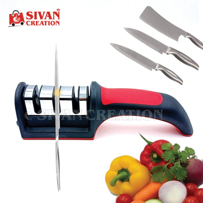 3 Stage Knife Sharpener – Manual Kitchen Knife Sharpening Tool with Ergonomic Handle