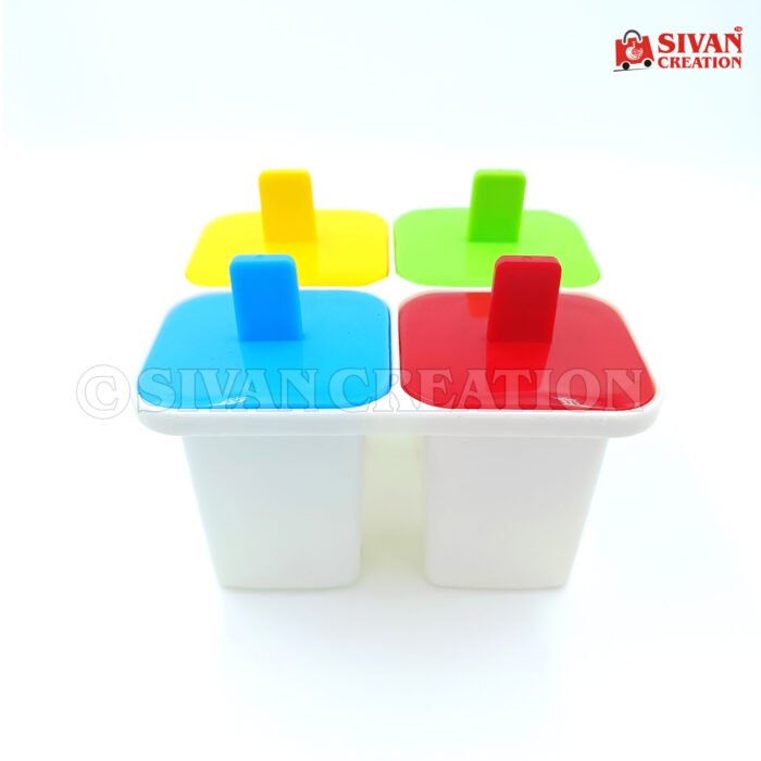 4 Slot Popsicle Mold Ice Candy Maker – Reusable Ice Cream Mould for Home, Kulfi, Juice & Chocolate Pops