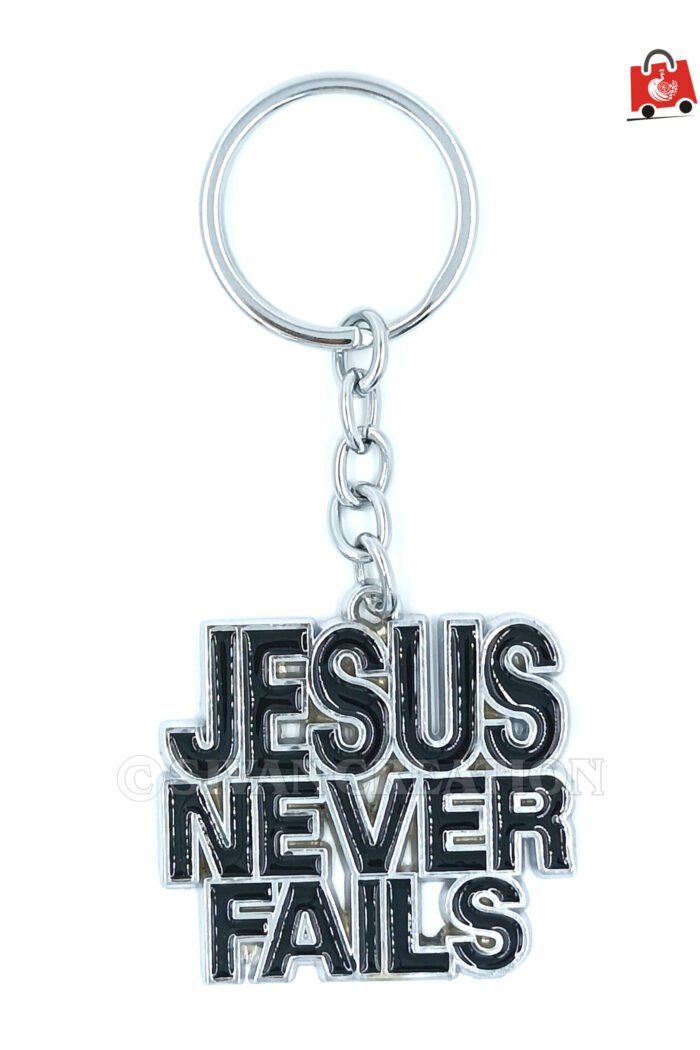 Jesus Never Fails Metal Keychain – Christian Religious Quote Keychain, Inspirational Faith Key Holder