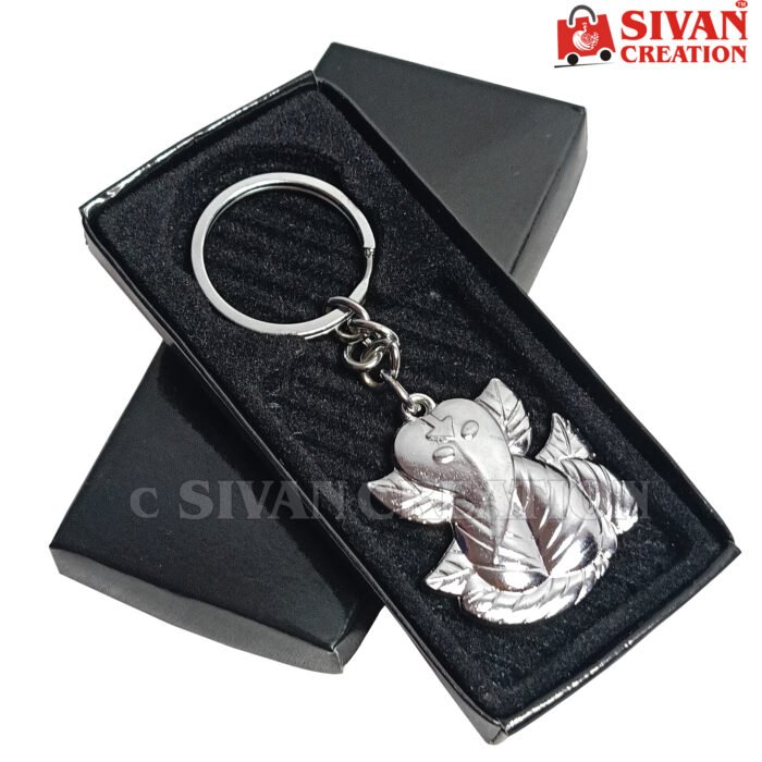 Silver Leaf Ganesh Keychain – Lord Ganesha Keyring, Hindu God Keychain & Spiritual Gift for Car, Bag & Home