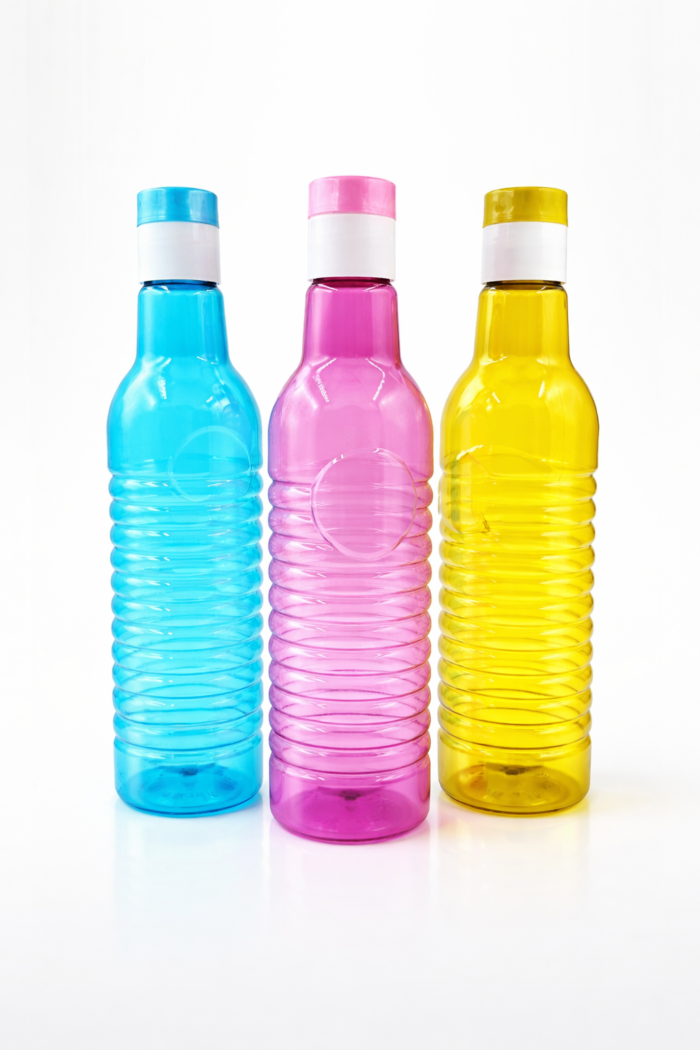 Premium Plastic Water Bottle Set of 3 | Fridge Bottle Set | Reusable Leak Proof Water Bottles | BPA Free | Multicolor (Blue, Pink, Yellow) | 1L Each