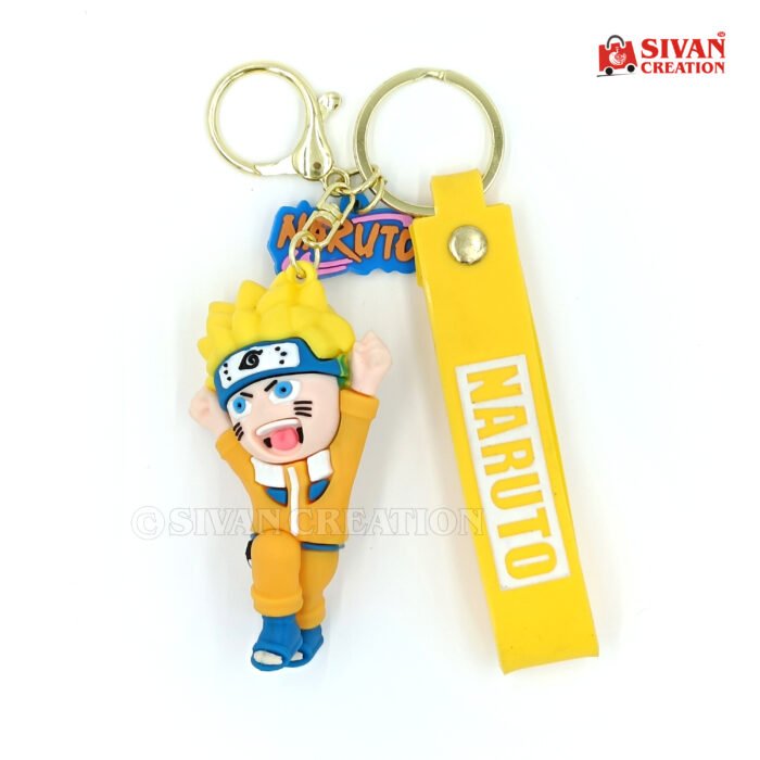 Naruto 3D Cartoon Keychain | Anime Naruto Rubber Keychain with Strap Tag | Cute Key Ring for Bag, Bike, Car Keys