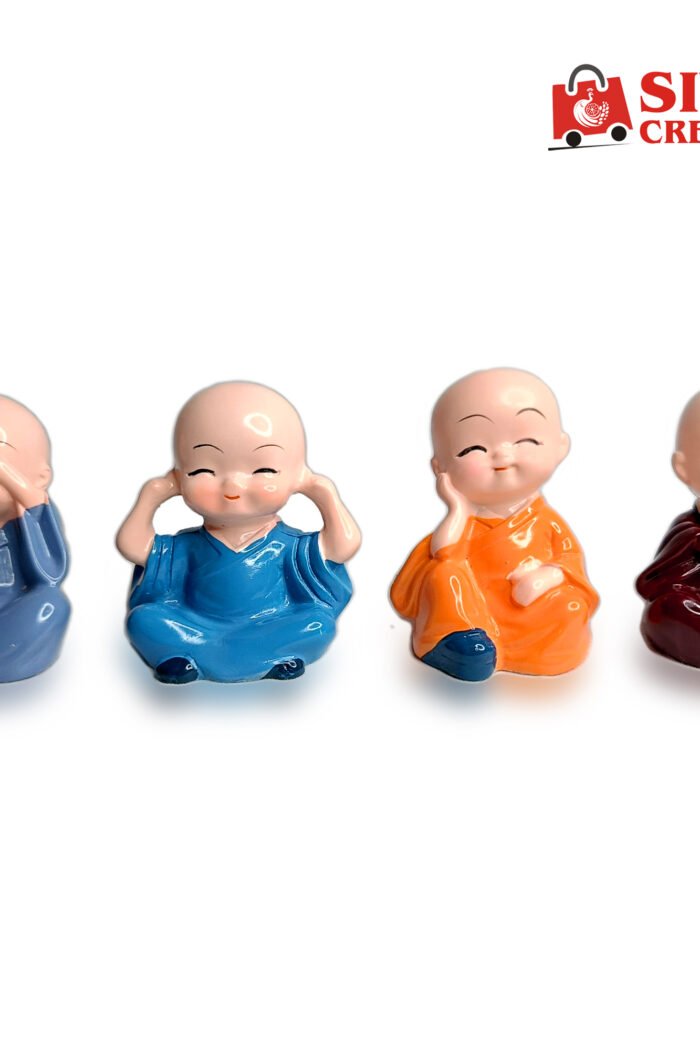 Cute Monk Baby Figurines Set of 4 | See Hear Speak Think No Evil Showpiece | Buddha Kids Home Decor Set