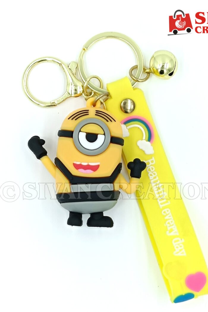 Cute Cartoon Character Keychain with Strap – Soft Rubber Keychain for Kids, Bag Charm, Car Key Ring, Cute Key Holder Accessory