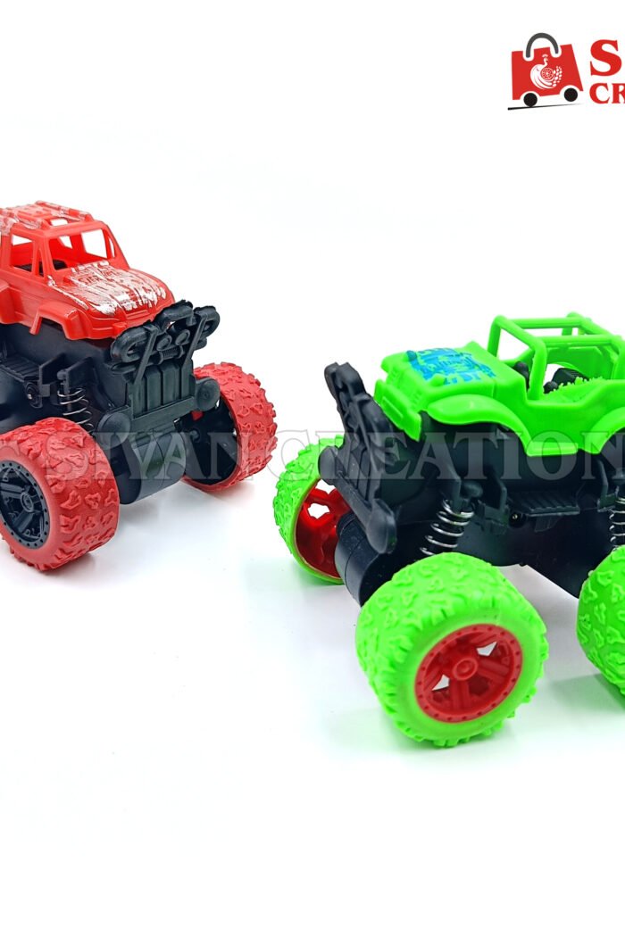 Monster Stunt Toy Car Set of 2 – Big Wheel Friction Powered Toy Vehicles for Kids, 360° Flip Car, Off-Road Toy Truck for Boys and Girls