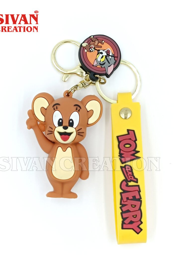Jerry Rubber Keychain – Cute Cartoon Character Keychain for Kids, Bag Charm, Car & Bike Keys