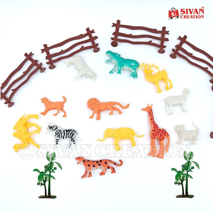 Wild Animal Figures Jungle Safari Toy Set for Kids | 18-Piece Farm Animal Play Set with Fences & Trees | Educational Zoo Toys for Toddlers, Boys & Girls | Small Plastic Animal Figurines for School Projects & Gifting