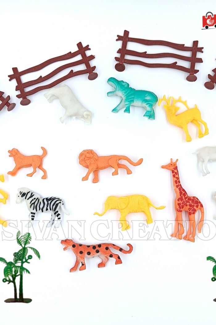 Wild Animal Figures Jungle Safari Toy Set for Kids | 18-Piece Farm Animal Play Set with Fences & Trees | Educational Zoo Toys for Toddlers, Boys & Girls | Small Plastic Animal Figurines for School Projects & Gifting