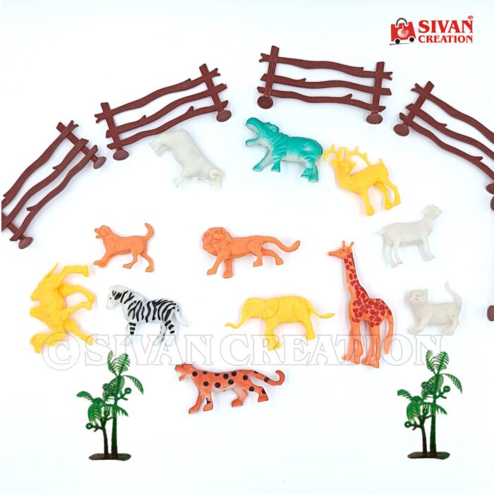 Wild Animal Figures Jungle Safari Toy Set for Kids | 18-Piece Farm Animal Play Set with Fences & Trees | Educational Zoo Toys for Toddlers, Boys & Girls | Small Plastic Animal Figurines for School Projects & Gifting