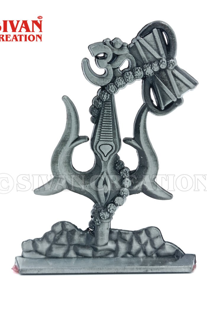 Trishul Damru Metal Showpiece | Lord Shiva Symbol Decorative Idol for Home Temple | Spiritual Table Decor | Pooja Gift Item