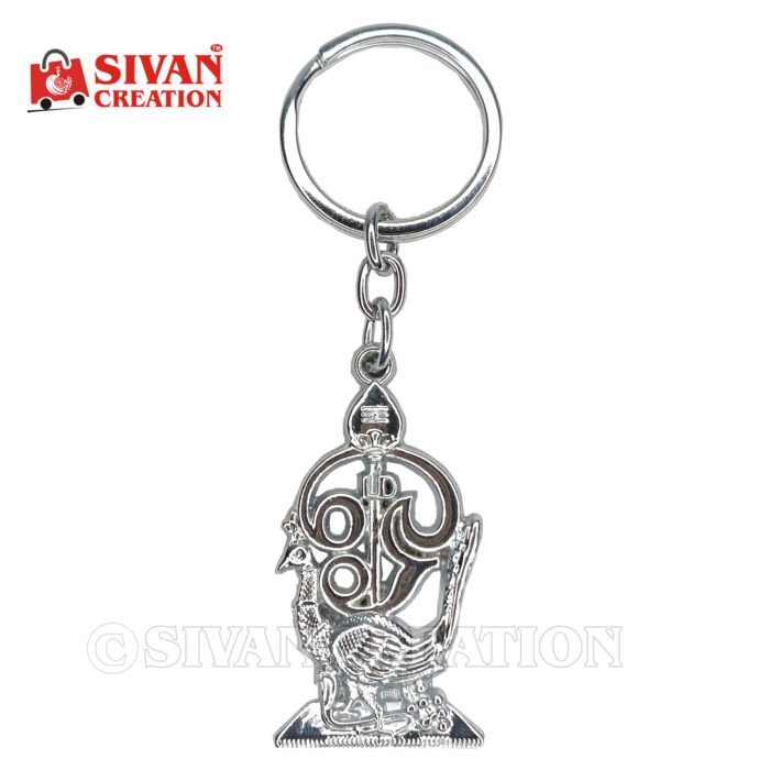 Om Symbol Peacock Design Silver Keychain – Spiritual & Decorative Hindu Keyring for Car, Bag & Gifts