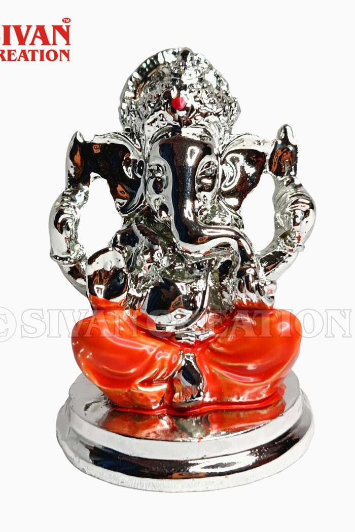 Resin Silver Ganesh Statue – Lord Ganesha Figurine for Home, Office & Spiritual Decor