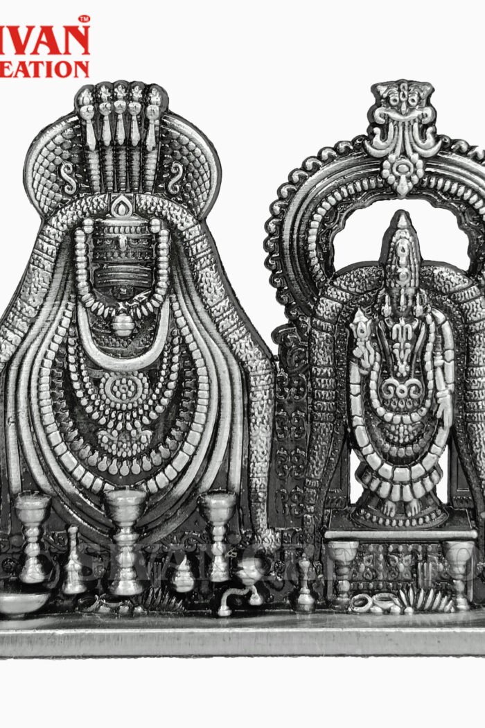 Lord Shiva and Goddess Parvati Murti for Car Dashboard | Antique Silver Finish Shiv Parvati Figurine | Religious Hindu God Idol for Home Decor, Office Desk & Gifting | Detailed Temple Architecture Design