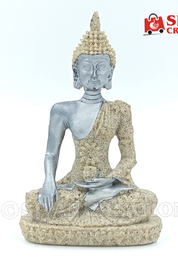 White Sitting Buddha Statue for Home & Office – Sand & Resin Peaceful Meditating Buddha Idol
