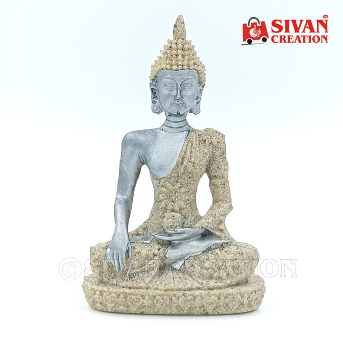 White Sitting Buddha Statue for Home & Office – Sand & Resin Peaceful Meditating Buddha Idol