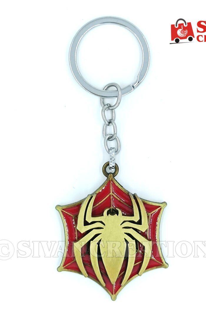 Rotating Spiderman Keychain – Black & Red Metal 360° Spinner, Superhero Keyring, Gift for Kids & Fans, Collectible Toy Keychain