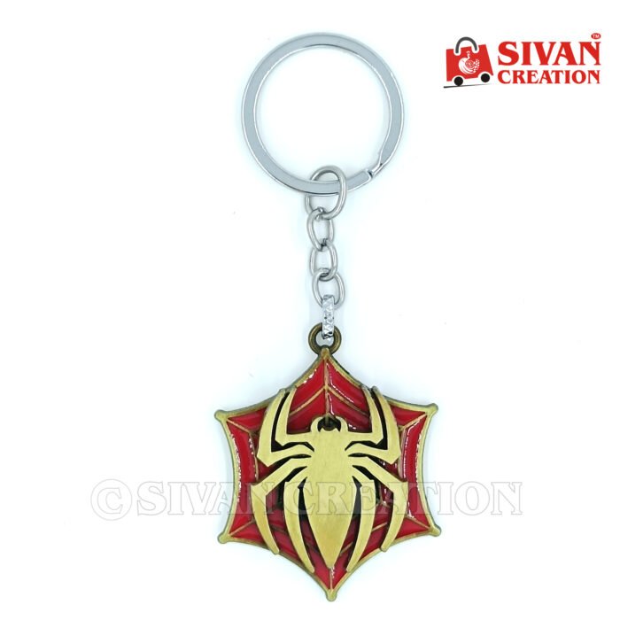 Rotating Spiderman Keychain – Black & Red Metal 360° Spinner, Superhero Keyring, Gift for Kids & Fans, Collectible Toy Keychain