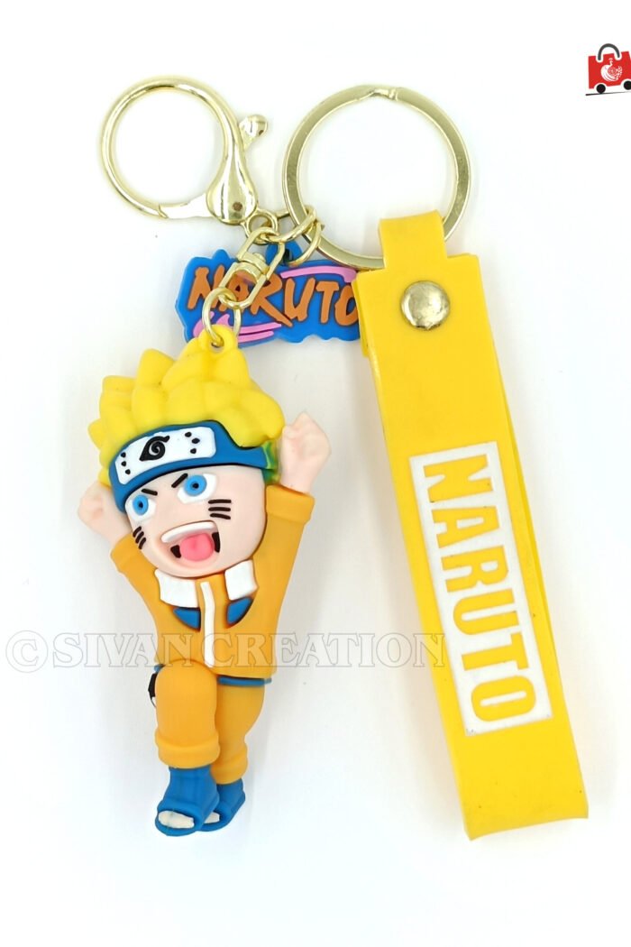 Naruto 3D Cartoon Keychain | Anime Naruto Rubber Keychain with Strap Tag | Cute Key Ring for Bag, Bike, Car Keys