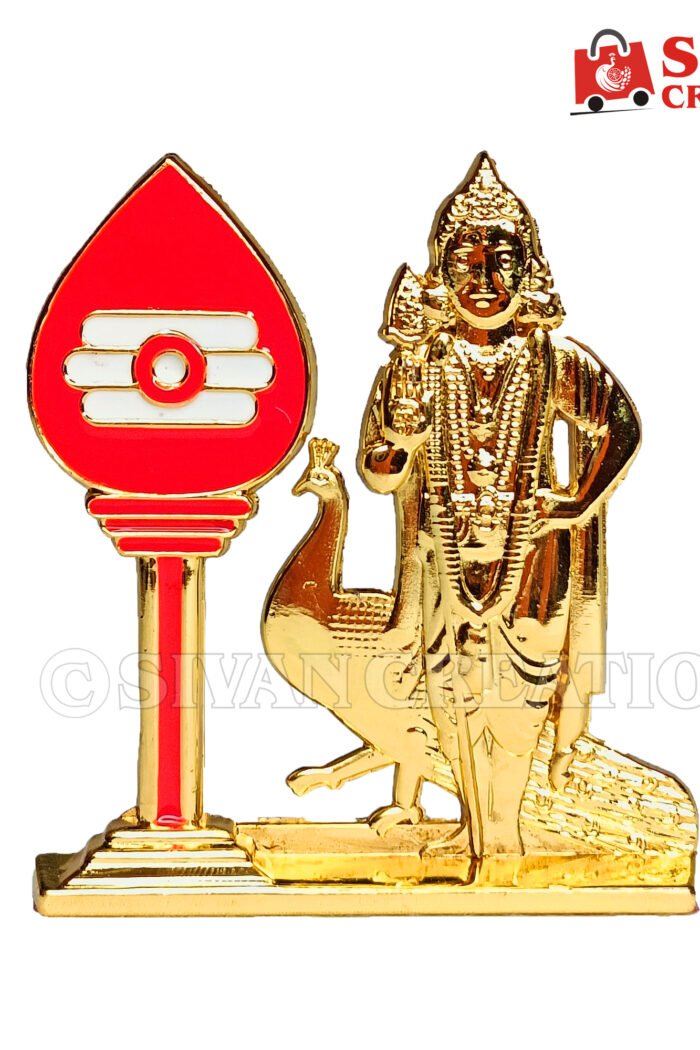 Murugan Vel with Murugan Car Dashboard Idol – Lord Murugan Figurine for Vehicle, Hindu God Car Ornament, Spiritual Dashboard Murti, Devotional Car Accessory