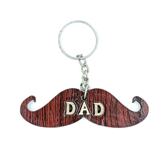 Wooden Dad Mustache Keychain – Engraved Gift for Dad/Dadi