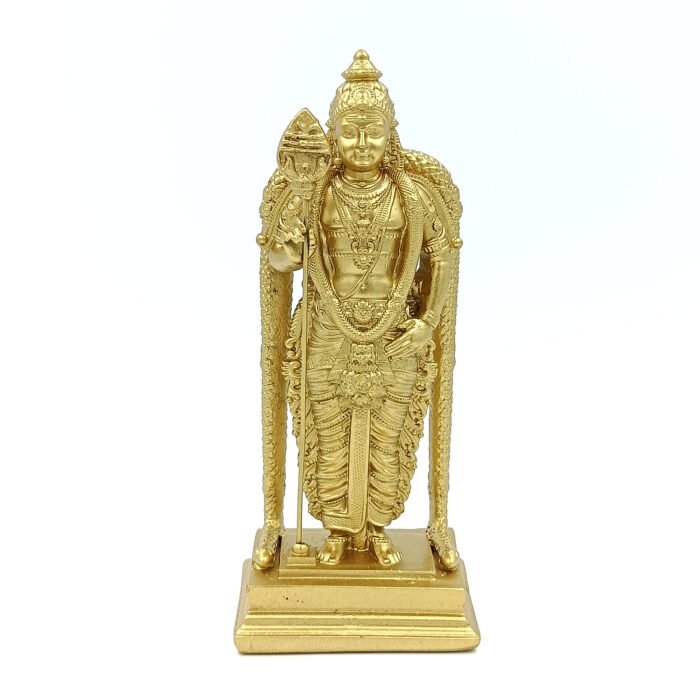 Murugan Statue Gold Color | Lord Kartikeya Idol for Pooja Room, Home Decor & Gifting | Hindu God Subramanya Swamy Murti for Temple Altar Skanda Subramanya Figurine Tamil God Statue for Home
