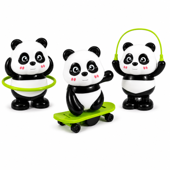 Cute Panda Action Toy Set for Kids (3 PCS) | Wind-Up Skating, Spinning & Jump Rope Panda Toys | No Battery Mechanical Educational Toys | Safe Plastic Cartoon Animal Toy | Birthday Gift for Boys & Girls (3+ Years)
