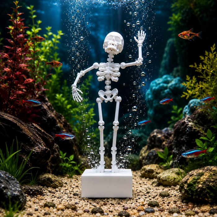 3D Dancing Skeleton Fish Tank Decoration | Spooky & Fun Aquarium Ornament | Air-Driven Moving Skeleton Decor for Aquariums & Home Showpieces